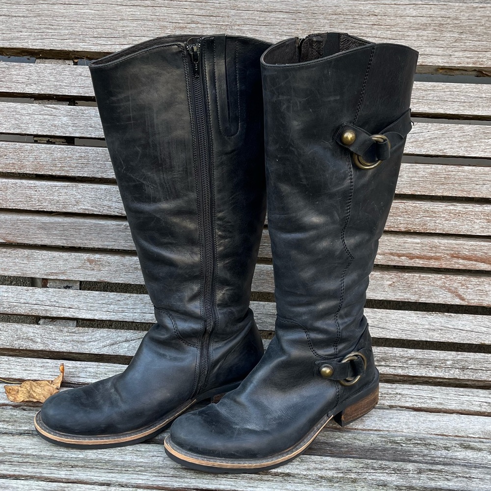 Sundance Catalog black leather tall harness boots